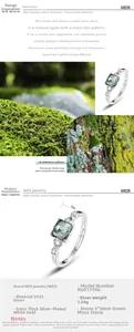 Detail of square moss agate S925 silver ring showing 5x5mm stone and wavy band