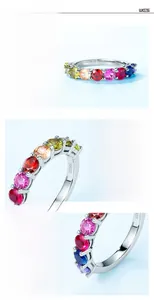 Detailed macro of S925 sterling silver band with colorful round cubic zirconia stones