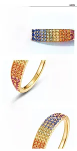 Detailed view of S925 silver ring featuring vibrant rainbow cubic zirconia with gold plating