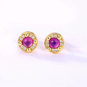 Elegant S925 silver amethyst stud earrings with gold plating and surrounding pavé crystals