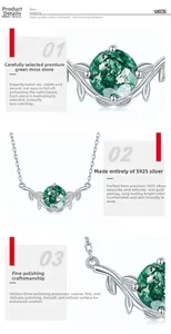 Detailed view of S925 silver leaf pendant featuring natural green moss agate stone