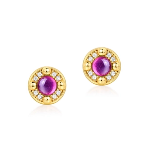 Elegant 10k gold S925 silver stud earrings with round amethyst and halo crystals