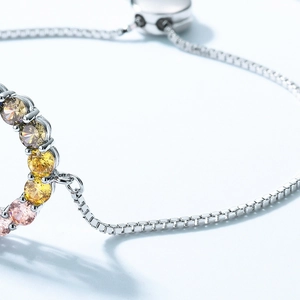 S925 sterling silver rainbow bracelet with multi-color cubic zirconia and adjustable chain