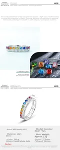 Macro detail of S925 silver ring with 2x2mm square rainbow cubic zirconia stones