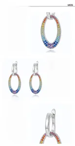 Detailed close-up of S925 sterling silver hoop with colorful rainbow zircon stones