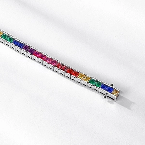 Rainbow cubic zirconia tennis bracelet in S925 sterling silver with multicolor gems