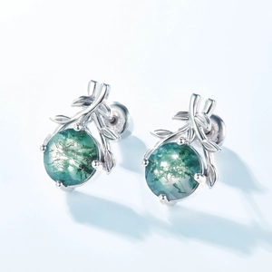 Eleganti orecchini in argento S925 con agata muschiata e design ispirato alle foglie