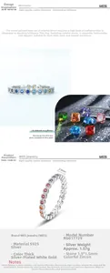 Macro detail of S925 silver ring with 1.5mm rainbow cubic zirconia stones and 2.5mm band width
