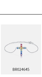 Close-up of S925 silver rainbow cross pendant necklace with colorful cubic zirconia