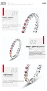 Detailed macro view of S925 silver ring featuring multi-color zircon and polished finish
