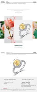 Macro view of S925 silver ring featuring a yellow halo-set rose cut cubic zirconia