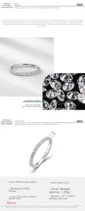 Detail of S925 sterling silver ring with 1.5mm white cubic zirconia row setting