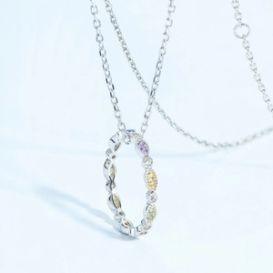 Rainbow zircon S925 sterling silver ring necklace combo with multi-color stones