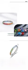 Detailed macro view of S925 silver ring featuring round rainbow cubic zirconia stones
