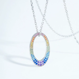 Rainbow gradient cubic zirconia oval hoop earrings in silver plated S925 metal finish