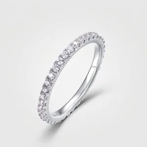 925 Sterling Silver Single Row Zirconia Eternity Ring For Women Minimalist Inlaid Cubic Zirconia Fashion Simple Wedding Band Jewelry