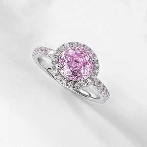 S925 sterling silver halo ring featuring pink round zircon and white pavé setting