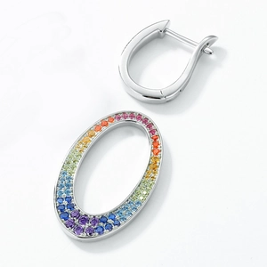 Rainbow gradient zircon earrings in S925 silver featuring oval pave-set gemstone drops
