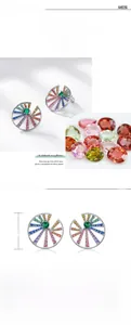 Detailed macro view of S925 silver rainbow zircon stud earrings with 20mm diameter