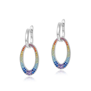 S925 sterling silver rainbow zircon hoop earrings with gradient colorful gemstones