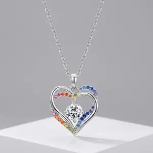 Pendentif Seul en Argent Sterling 925 Avec Zirconia Incrusté Arc-en-ciel Sans Chaîne pour Femme Bijoux Mode Collier Cadeau