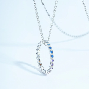Rainbow cubic zirconia S925 silver ring pendant necklace with colorful stones