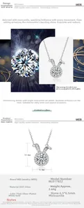 Detail of S925 sterling silver bunny moissanite necklace with 6.5mm main stone and dimensions