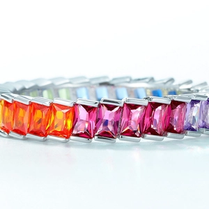 Rainbow gradient ring with rectangular cubic zirconia in S925 silver setting