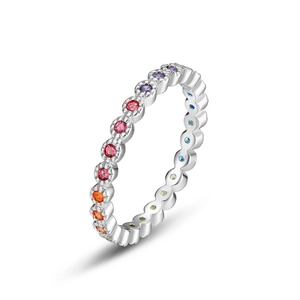 Rainbow cubic zirconia eternity ring in S925 sterling silver with colorful gemstones