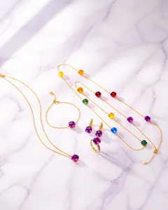 Detail of luxury colorful candy gemstone jewelry set with S925 silver gold plating