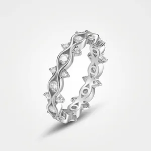 925 Sterling Silver Moissanite Wave Ring For Women Thick White Gold Plated Full Eternity Band Minimalist Engagement Jewelry