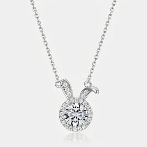 925 Sterling Silver Moissanite Rabbit Pendant Only Without Chain For Women Elegant Bunny Shape Sparkling Inlaid Jewelry