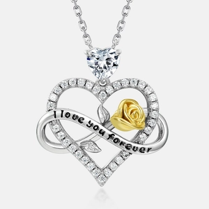 S925 sterling silver heart necklace with golden rose and I love you forever engraving