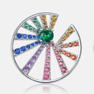 Rainbow cubic zirconia S925 silver round stud earrings featuring a green main gemstone