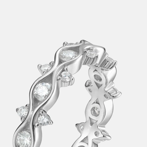 S925 Sterling Silver Wavy Moissanite Ring with sparkling pave setting for women