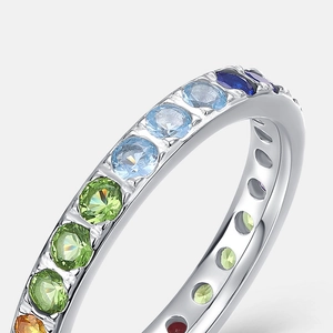 Minimalist S925 silver ring featuring rainbow colored cubic zirconia stones in a micro pave setting