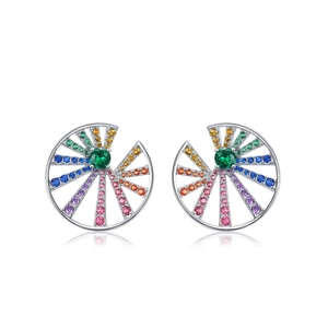 Elegant S925 sterling silver rainbow zircon stud earrings with colorful radial sunburst design