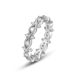 Sparkling S925 sterling silver moissanite wave ring with micro-paved round diamonds