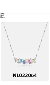 Detailed shot of S925 silver necklace with rainbow rectangular zirconia stones