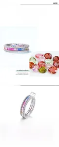 Detail of S925 silver ring featuring rectangular rainbow cubic zirconia in a white gold finish