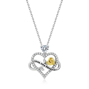 S925 silver heart necklace with infinity rose and 'I love you forever' engraving
