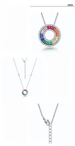 Details der S925 Silberkette mit Regenbogen-Zirkonia-Inlay und feinen Kettengliedern