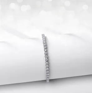 Close-up detail of S925 sterling silver moissanite tennis bracelet with round cut stones