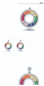 Detaillierte Makroansicht von S925 Silberohrringen mit bunten Regenbogen-Zirkonia-Steinen