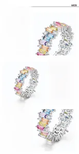 Macro detail of S925 silver ring featuring rectangular colored zirconia stones