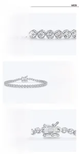 Detailed close-up of S925 sterling silver moissanite tennis bracelet with round cut stones