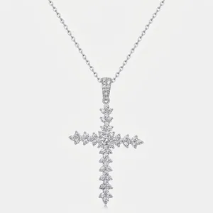 Pendentif Croix en Argent Sterling 925 Avec Moissanite pour Homme Femme Hip Hop Mode Bijoux Incrustés Sans Chaîne