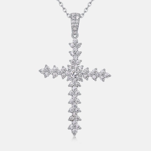 Collier avec pendentif croix en argent sterling S925 et grappes de moissanite brillante