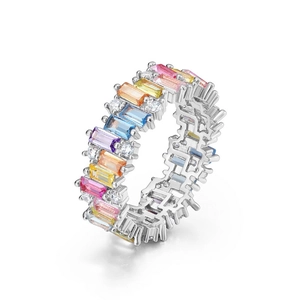 Elegant S925 sterling silver ring featuring colorful rectangular zircon rainbow stones