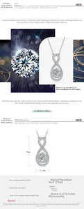 Dettaglio collana infinito in argento 925 con moissanite da 6,5 mm e misure del ciondolo